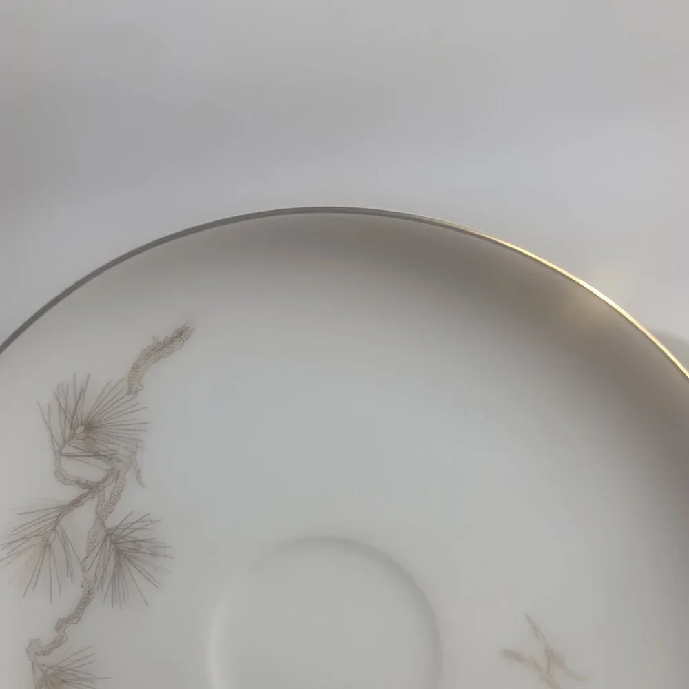 FOUR Sango Larchmont Cup & Saucer Sets White with Brown Pine Branch